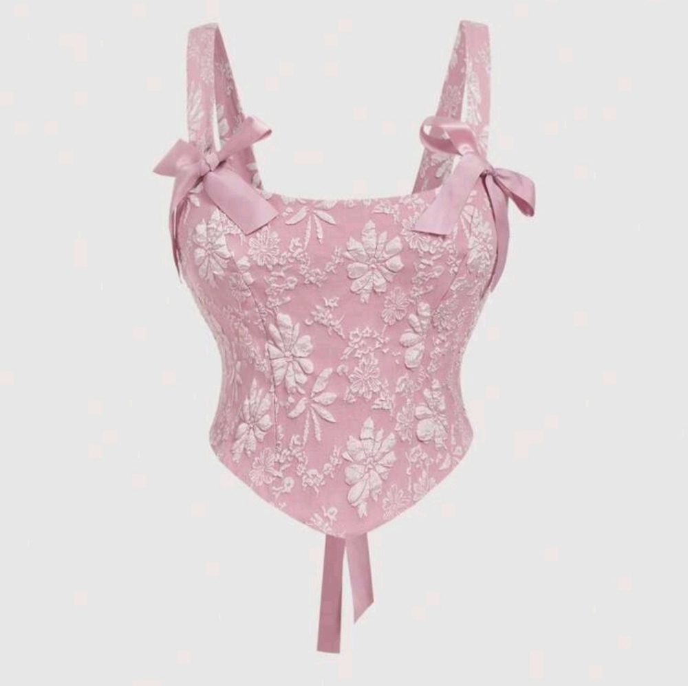 Shein Pink Floral Lace Corset Top